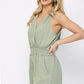 Textured Woven And Smocking Waist Romper With Back Open And Tie