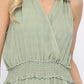 Textured Woven And Smocking Waist Romper With Back Open And Tie