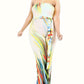 Plus Off Shoulder Color Brushed Tie Waist Jumpsuit