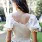 Textured Ruched Detail Smocked Back Short Balloon Sleeve Crop Top