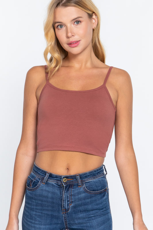 Round Neck W/removable Bra Cup Cotton Spandex Bra Top