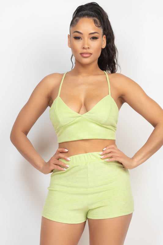 Terry Towel Bralette Top & Mini Shorts Set