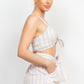 Tie-front Striped Crop Top & Belted Shorts Set