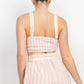 Tie-front Striped Crop Top & Belted Shorts Set