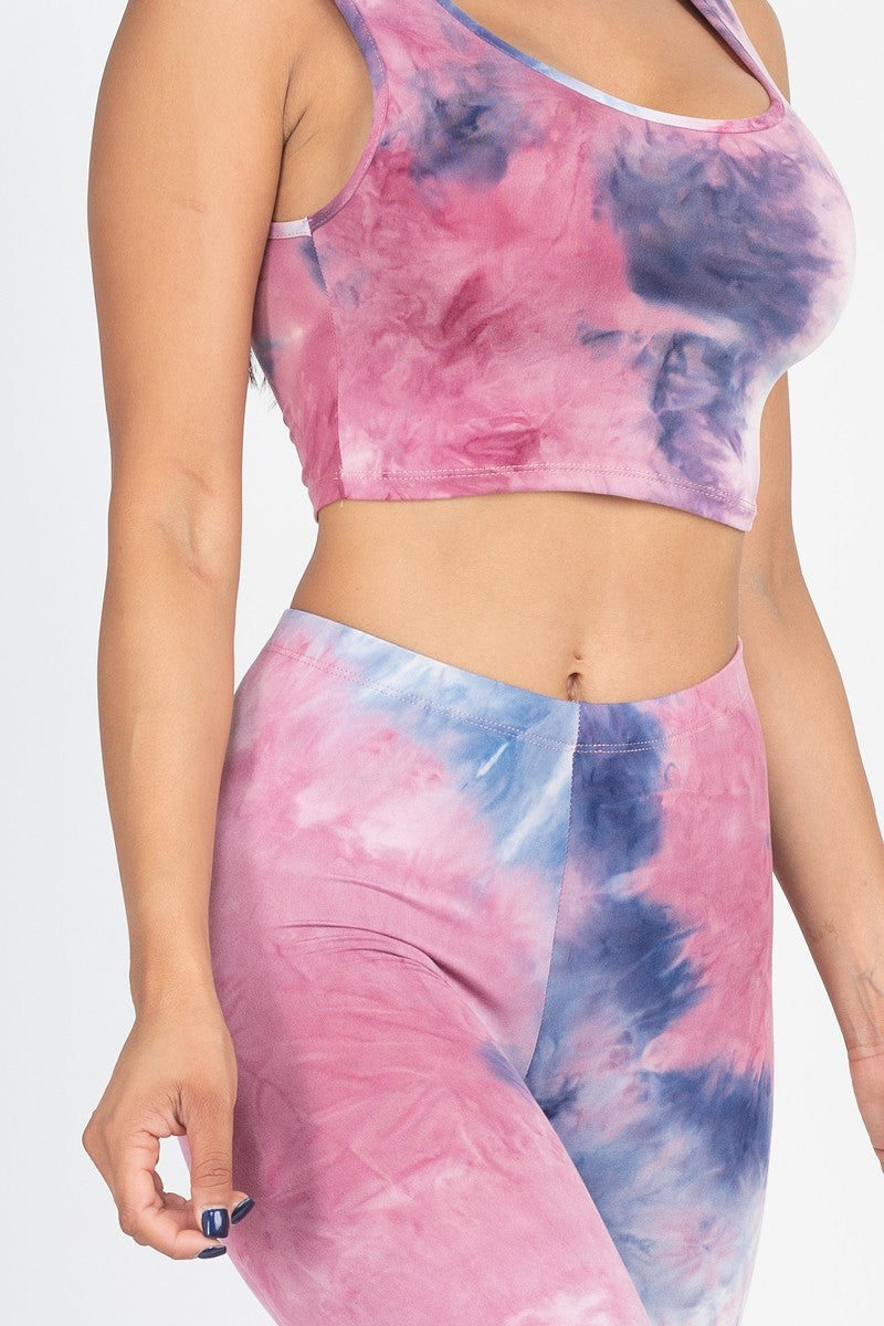 Tie Dye Crop Top And Leggings Yoga Gym Set