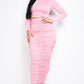 Solid Heavy Rayon Spandex Long Sleeve Cropped Top And Ruched Maxi Skirt Two Piece Set