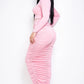 Solid Heavy Rayon Spandex Long Sleeve Cropped Top And Ruched Maxi Skirt Two Piece Set