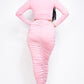Solid Heavy Rayon Spandex Long Sleeve Cropped Top And Ruched Maxi Skirt Two Piece Set