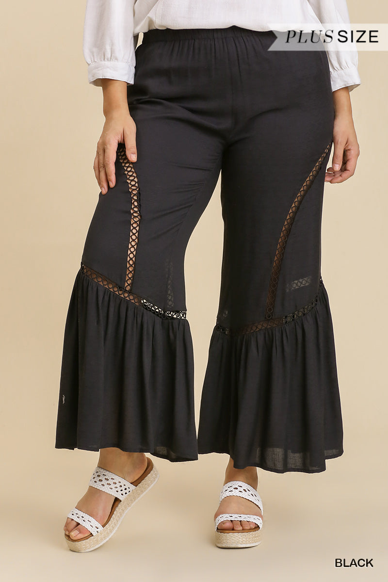 Wide Leg Elastic Waist Lace Tape Pants