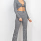 Plaid Cut-out Long Sleeve Top & Pants Set