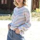 Stripe Knit Cotton Blend Long Sleeve Top