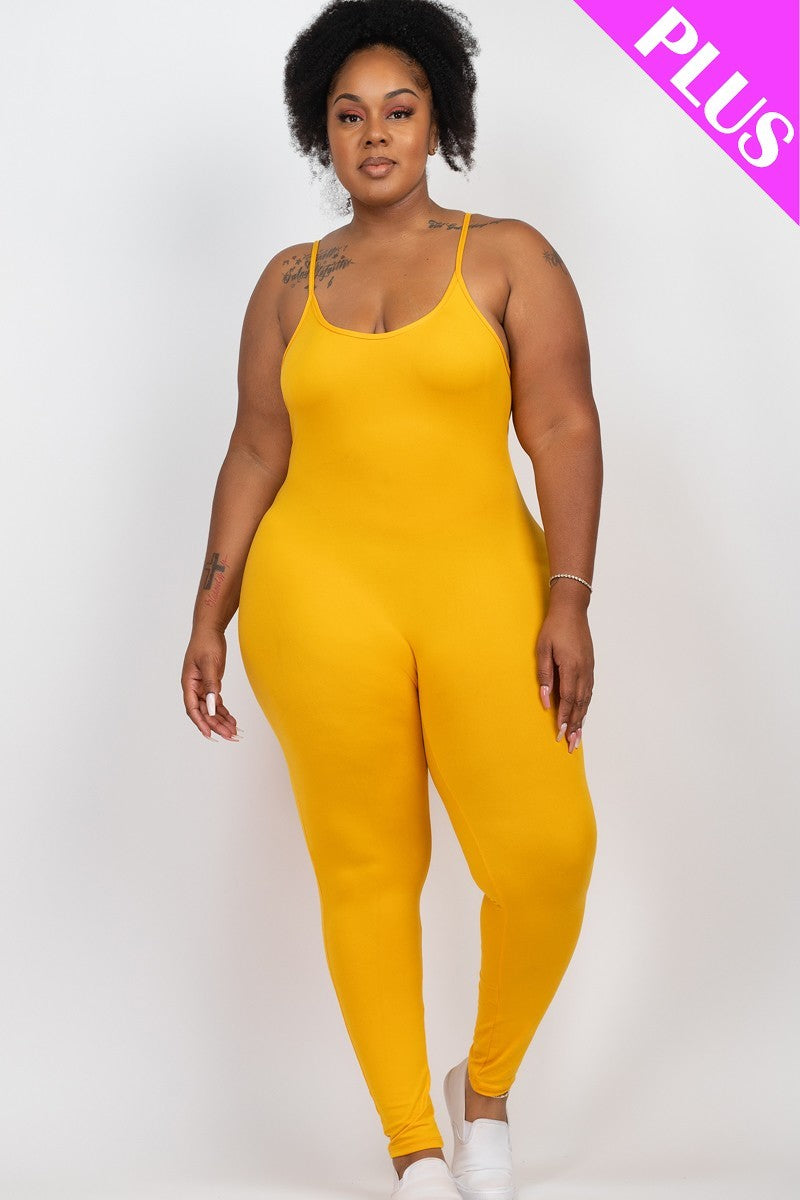 Plus Size Solid Bodycon Cami Jumpsuit