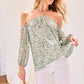 Strap Halter Neck Balloon Sleeve Floral Print Top