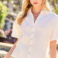 Collar Neck Button Down Sides Slit Oversized Solid Shirt Top