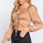 Long Sleeve Sweetheart Neck Front Ribbon Tie Detail Woven Top