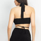 Solid Halter Top And Elastic Leggings Set