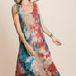 Tie Dye Ribbed Brush Sleeveless Flowy Asymmetrical Hem Midi Dress