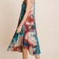 Tie Dye Ribbed Brush Sleeveless Flowy Asymmetrical Hem Midi Dress