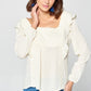 Solid Loose-fit Gauze Peasant Blouse