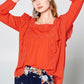 Solid Loose-fit Gauze Peasant Blouse