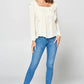 Solid Loose-fit Gauze Peasant Blouse
