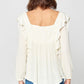 Solid Loose-fit Gauze Peasant Blouse