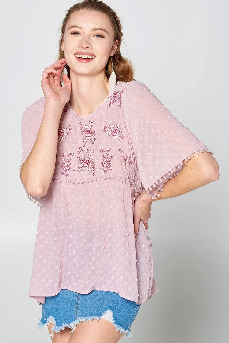 This Detailed Lace Trimmed Bubble Chiffon Blouse