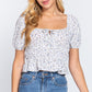 Short Slv Shirring Print Woven Top