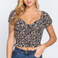 Short Slv Smocking Print Woven Top