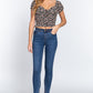 Short Slv Smocking Print Woven Top