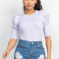 Round Neck Puff Ruched Sleeve Top