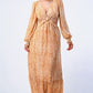 Printed V Neck Self Belted Side Cut Out Ruffled Maxi Dress