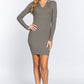 Long Slv V-neck Sweater Rib Mini Dress