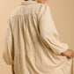 Textured Long Sleeve Collar Split Neck Tiered Maxi Dress
