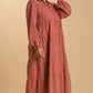 Textured Long Sleeve Collar Split Neck Tiered Maxi Dress