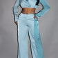 Colorblock Crop Blazer With Matching Low Rise Wide Leg Pant Set With Pockets