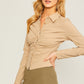 Woven Solid Ruched Front Long Sleeve