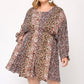 Print Mixed Dolman Sleeve Dress With Side Pockets