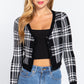 Long Sleeve V-neck Fitted Button Down Plaid Sweater Cardigan
