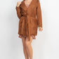 Suede Hooded Waist-tie Belt Jacket