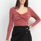 Twisted Velvety Long Sleeve Crop Top