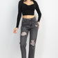 Twisted Velvety Long Sleeve Crop Top