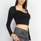 Twisted Velvety Long Sleeve Crop Top