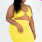Plus Size Sexy Solid Crisscross Halter Top & Ruched Mini Skirt Set