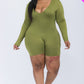 Plus V-neck Long Sleeve Bodycon Romper