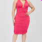Plus Plunging Neck Crisscross Back Ruched Bodycon Mini Dress