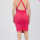 Plus Plunging Neck Crisscross Back Ruched Bodycon Mini Dress