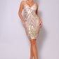 Spaghetti Strap Holiday Sequins Plunge Mini Dress