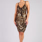 Spaghetti Strap Holiday Sequins Plunge Mini Dress