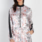 Black Contrast Satin Effect Multi Color Print Zip-up Jacket & Pants Set